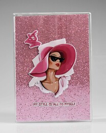 NIO-0004 PEMBE ŞAPKALI KADIN SİMLİ DEFTER - Thumbnail