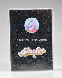 NIO-0004 SİYAH ÇİÇEKLİ UNICORN SİMLİ DEFTER - Thumbnail
